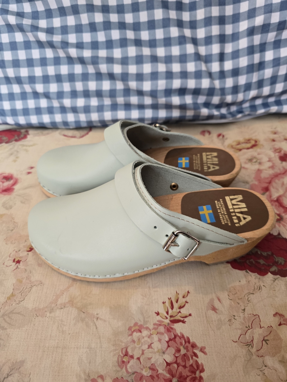 MIA Mint Green Leather Buckle Clogs